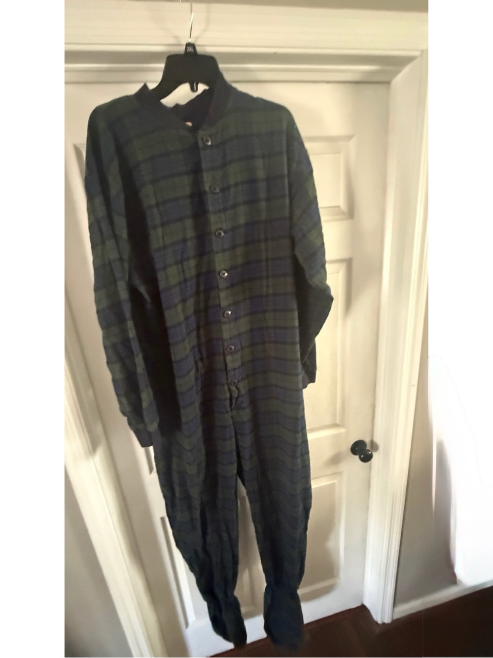 Big Feet Pajama Co Plaid Cotton Flannel Adult Footie Pajamas Unisex Blackwatch